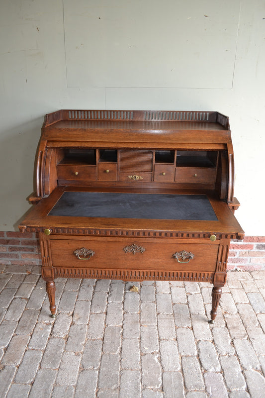 Antiek eiken houten cylinderbureau