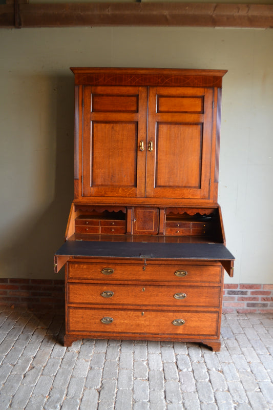 Antiek eiken houten topbureau, secretaire.