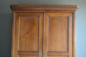 antieke kast, antieke kersen kast, antieke Louis Philippe kast, antieke opbergkast, antieke kast met twee deuren, antieke linnenkast, antieke kledingkast, antieke kasten met panelen in de twee deuren.